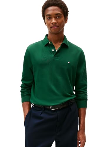 Tommy Hilfiger Herren Poloshirts Langarm in Regular Fit mit Stretch und Bio-Piqué-Baumwolle, Ornamentgrün, XL von Tommy Hilfiger