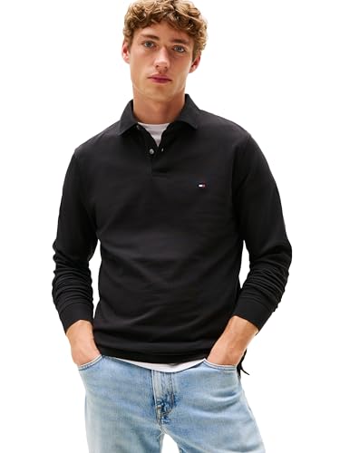 Tommy Hilfiger Herren Poloshirts Langarm in Regular Fit mit Stretch und Bio-Piqué-Baumwolle, Schwarz, Klein von Tommy Hilfiger