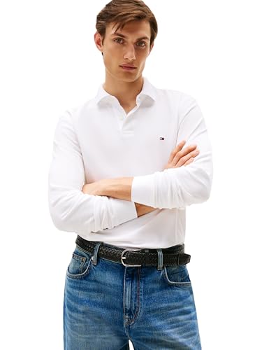 Tommy Hilfiger Herren Poloshirts Langarm in Regular Fit mit Stretch und Bio-Piqué-Baumwolle, Weiss/opulenter Garten, Klein von Tommy Hilfiger