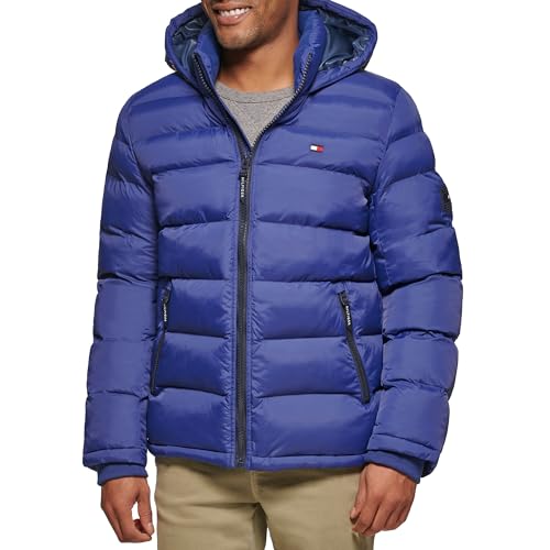 Tommy Hilfiger Herren Puffer Jacke mit Kapuze, Königsblau, L von Tommy Hilfiger