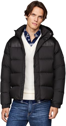 Tommy Hilfiger Herren Pufferjacke Mix Down Hooded Puffer Jacket mit Kapuze, Schwarz (Black), XL von Tommy Hilfiger