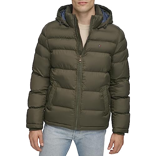 Tommy Hilfiger Herren Pufferjacke mit Kapuze Daunenalternative Oberbekleidung, Oliv/Blatt für Mich (Leaf It to Me), S von Tommy Hilfiger