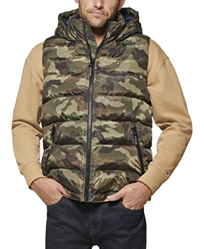 Tommy Hilfiger Herren Pufferweste mit Kapuze Daunenweste, Camouflage, XL von Tommy Hilfiger