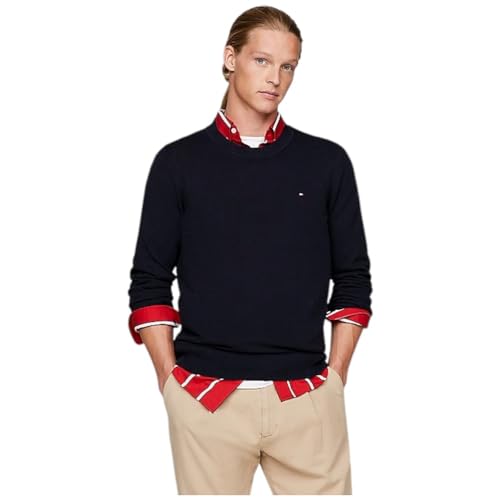 Tommy Hilfiger Herren Pullover Chain Ridge Structure C Neck Baumwolle, Blau (Desert Sky), M von Tommy Hilfiger
