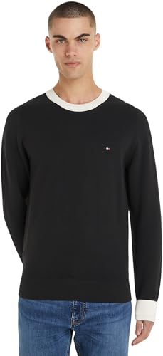 Tommy Hilfiger Herren Pullover Chain Ridge Structure C Neck Baumwolle, Mehrfarbig (Black / Calico), L von Tommy Hilfiger