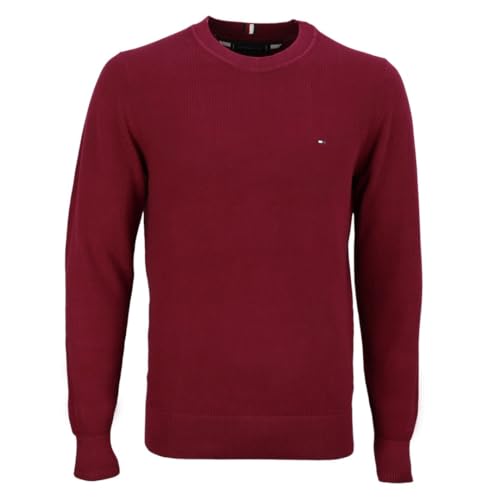 Tommy Hilfiger Herren Pullover Chain Ridge Structure C Neck Baumwolle, Rot (Royal Berry), 32W / 30L von Tommy Hilfiger