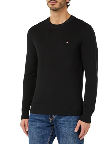 Tommy Hilfiger Herren Pullover Chain Ridge Structure C Neck Baumwolle, Schwarz (Black), M von Tommy Hilfiger