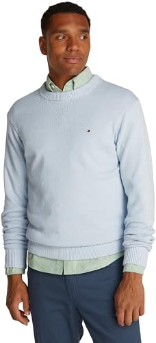 Tommy Hilfiger Herren Pullover Chunky Cotton Crew Neck Strickpullover, Blau (Breezy Blue Mouline), XL von Tommy Hilfiger