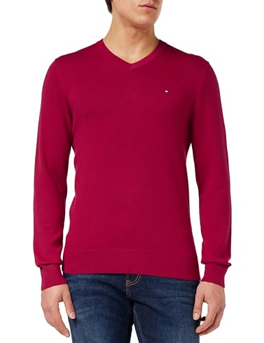 Tommy Hilfiger Herren Pullover Classic Cotton V-Ausschnitt, Rot (Royal Berry), S von Tommy Hilfiger