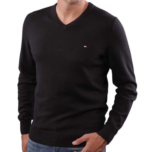 Tommy Hilfiger Herren De Cotton V-ausschnitt Pullover, Schwarz, L von Tommy Hilfiger