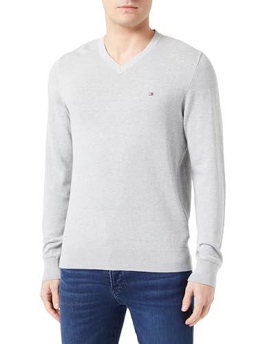 Tommy Hilfiger Herren Pullover Classic Cotton V Neck V-Ausschnitt, Grau (Light Grey Heather), XXL von Tommy Hilfiger