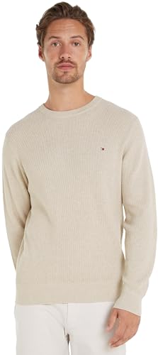 Tommy Hilfiger Herren Pullover Crew Neck Strickpullover, Beige (Heathered Oatmilk), XXL von Tommy Hilfiger