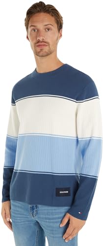 Tommy Hilfiger Herren Pullover Crew Neck Strickpullover, Mehrfarbig (Aegean Sea Multi), S von Tommy Hilfiger