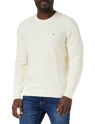 Tommy Hilfiger Herren Pullover Crew Neck Strickpullover, Weiß (Calico), L von Tommy Hilfiger