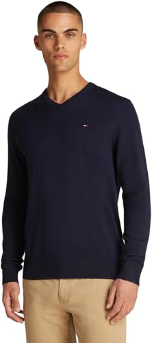 Tommy Hilfiger Herren Pullover Essential Cotton V-Ausschnitt, Blau (Desert Sky), XXL von Tommy Hilfiger