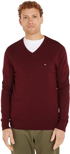 Tommy Hilfiger Herren Pullover Essential Cotton V-Ausschnitt, Rot (Deep Rouge), S von Tommy Hilfiger