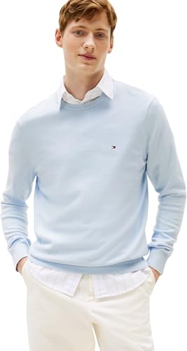 Tommy Hilfiger Herren Pullover Essential Cotton mit Rundhalsausschnitt, Blau (Breezy Blue), XS von Tommy Hilfiger