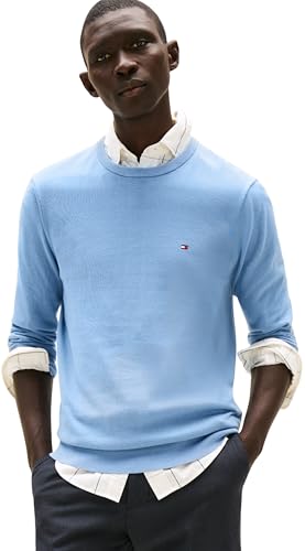Tommy Hilfiger Herren Pullover Essential Cotton mit Rundhalsausschnitt, Blau (Brisk Blue), XS von Tommy Hilfiger