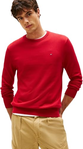 Tommy Hilfiger Herren Pullover Essential Cotton mit Rundhalsausschnitt, Rot (Medium Red), M von Tommy Hilfiger