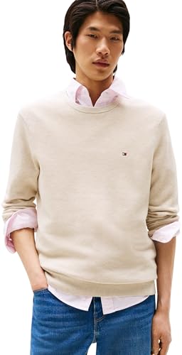 Tommy Hilfiger Herren Pullover Essential Structure Crew Neck Regular Fit, Beige (Heathered Oatmilk), S von Tommy Hilfiger