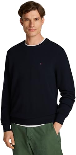 Tommy Hilfiger Herren Pullover Essential Structure Crew Neck Regular Fit, Blau (Desert Sky), XS von Tommy Hilfiger