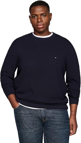 Tommy Hilfiger Herren Pullover Essential Structure Crew Neck Strickpullover, Blau (Desert Sky), 4XL von Tommy Hilfiger