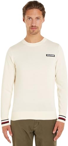 Tommy Hilfiger Herren Pullover Global Stripe Crew Neck Baumwolle, Beige (Calico), 30W / 36L von Tommy Hilfiger