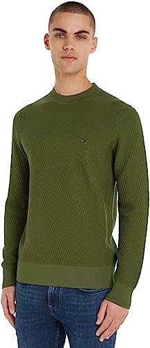 Tommy Hilfiger Herren Pullover Rectangular Structure Crew-Neck Strickpullover, Grün (Putting Green), S von Tommy Hilfiger