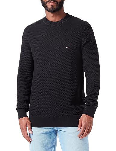 Tommy Hilfiger Herren Pullover Rectangular Structure Crew-Neck Strickpullover, Schwarz (Black), S von Tommy Hilfiger