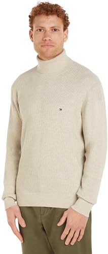 Tommy Hilfiger Herren Pullover Structure Roll Neck mit Rollkragen, Beige (Heathered Oatmilk), XL von Tommy Hilfiger