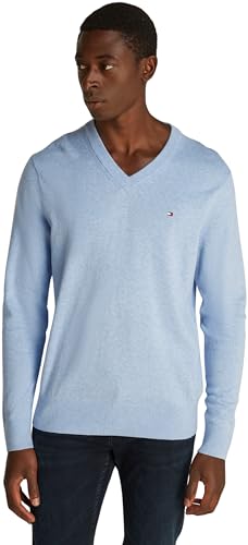 Tommy Hilfiger Herren Pullover V-Neck Regular Fit, Blau (Vessel Blue Heather), M von Tommy Hilfiger