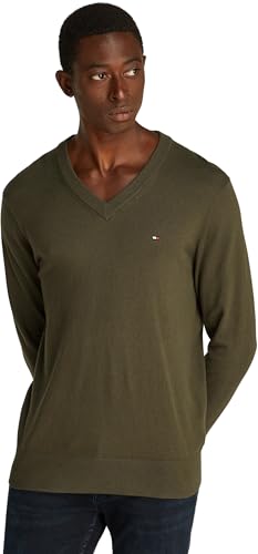 Tommy Hilfiger Herren Pullover V-Neck Regular Fit, Mehrfarbig (Army Green), XXL von Tommy Hilfiger