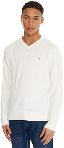 Tommy Hilfiger Herren Pullover V-Neck Regular Fit, Weiß (Ivory), 3XL von Tommy Hilfiger
