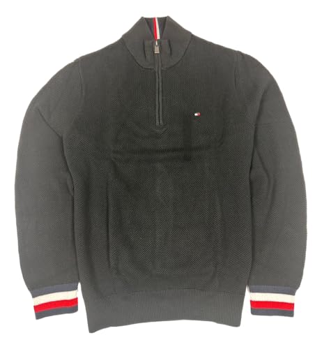 Tommy Hilfiger Herren-Pullover mit 1/4-Reißverschluss, Schwarz, Large von Tommy Hilfiger