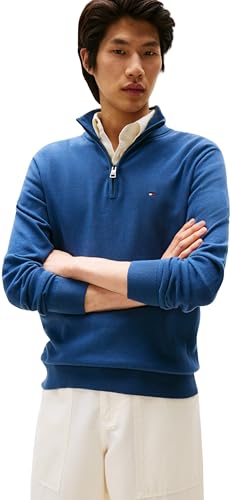 Tommy Hilfiger Herren Pullover mit Reißverschluss Essential Cotton Mock Halbzip, Blau (Aegean Sea), XXL von Tommy Hilfiger