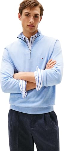 Tommy Hilfiger Herren Pullover mit Reißverschluss Essential Cotton Mock Halbzip, Blau (Vessel Blue Heather), XXL von Tommy Hilfiger