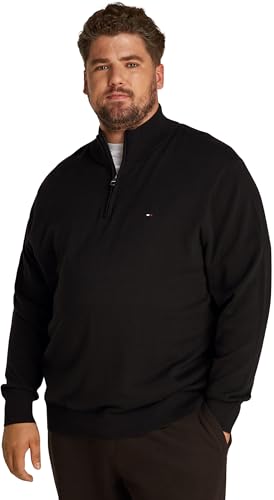 Tommy Hilfiger Herren Pullover mit Reißverschluss Essential Cotton Zip Halbzip, Schwarz (Black), XXL von Tommy Hilfiger