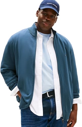 Tommy Hilfiger Herren Pullover mit Reißverschluss Essential Cotton Zip Thru Mock-Kragen, Blau (Aegean Sea), 4XL von Tommy Hilfiger