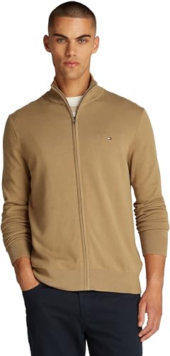Tommy Hilfiger Herren Pullover mit Reißverschluss Essential Cotton Zip Thru Stehkragen, Beige (Safari Canvas), XXL von Tommy Hilfiger