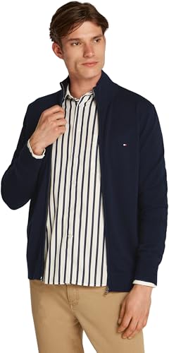Tommy Hilfiger Herren Pullover mit Reißverschluss Essential Cotton Zip Thru Stehkragen, Blau (Desert Sky), XXL von Tommy Hilfiger