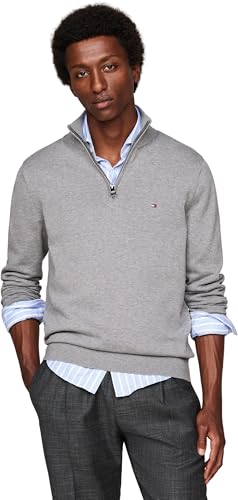 Tommy Hilfiger Herren Pullover mit Reißverschluss Mock Neck Halbzip, Grau (Medium Grey Heather), XXL von Tommy Hilfiger