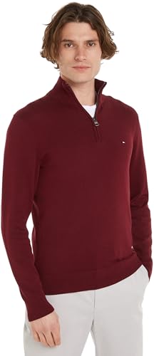 Tommy Hilfiger Herren Pullover mit Reißverschluss Mock Neck Halbzip, Rot (Deep Rouge), XXL von Tommy Hilfiger