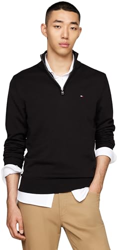 Tommy Hilfiger Herren Pullover mit Reißverschluss Mock Neck Halbzip, Schwarz (Black), XS von Tommy Hilfiger