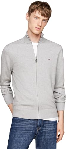 Tommy Hilfiger Herren Pullover mit Reißverschluss Stehkragen, Grau (Light Grey Heather), 3XL von Tommy Hilfiger