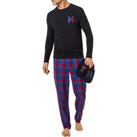 Tommy Hilfiger Herren Pyjama Set + Slipper blau Jersey-Baumwolle kariert von Tommy Hilfiger