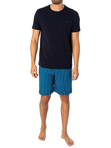 Tommy Hilfiger Herren Pyjama-Set Kurz, Mehrfarbig (Desert Sky / Heritage Gingham), S von Tommy Hilfiger