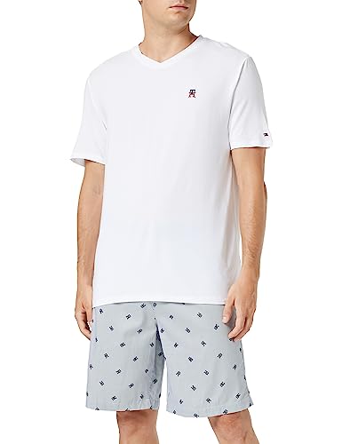 Tommy Hilfiger Herren Pyjama-Set Print Kurz, Mehrfarbig (White / Monogram Ithaca Stp), S von Tommy Hilfiger