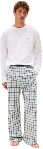Tommy Hilfiger Herren Pyjama-Set Woven Print mit Logo, Mehrfarbig (White/Mini Tartan), M von Tommy Hilfiger