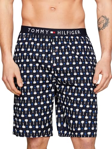 Tommy Hilfiger Herren Pyjamahose Woven Short Print Kurz, Blau (Mini Palm Desert Sky), XL von Tommy Hilfiger