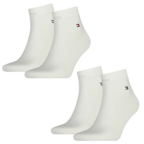 TOMMY HILFIGER Herren Quarter Socken Kurzsocken Business Socken 342025001 4 Paar, Farbe:Weiß, Menge:4 Paar (2x 2er Pack), Größe:43-46, Artikel:-300 white von Tommy Hilfiger